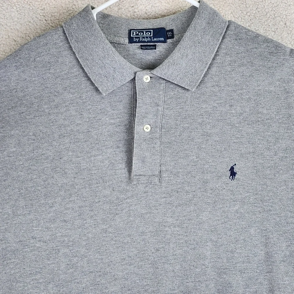 Polo Ralph Lauren Pique Polo Shirt‎ Mens 1XL Big Gray Heather Classic Preppy